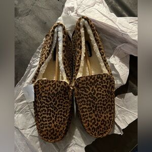Lands’ End Metallic Leopard Print Suede Leather Moccasin Slippers Women's Size 8